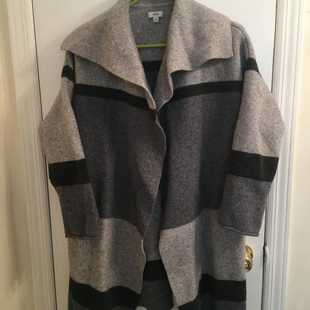VINCE Grey Color Block Striped Sweater